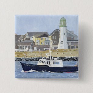 Kreeftenboot Scituate Harbor Vierkante Button 5,1 Cm