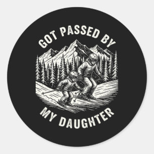 Kreeg ped van mijn dochter Funny Ski Dad Retro Vin Ronde Sticker