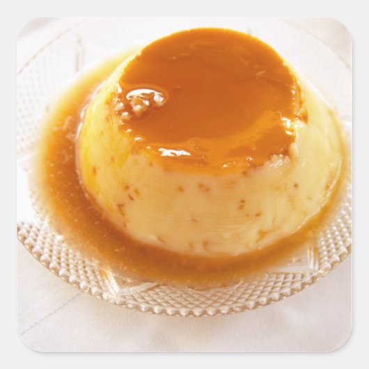 Kreemkaramelachtige pudding met karamel vierkante sticker (Voorkant)