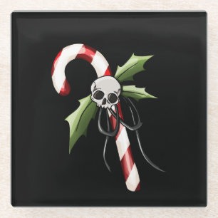 Kreepachtige kerstsnoepriet en schedel glazen onderzetter