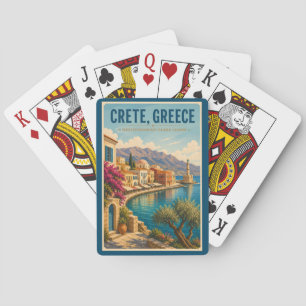 Kreta Griekenland Illustratie Reis Kunst Vintage Pokerkaarten