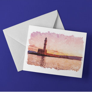 Kreta Griekenland Olieverf Zonsondergang Kunst Briefkaart