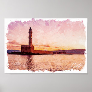 Kreta Griekenland Olieverf Zonsondergang Kunst Poster