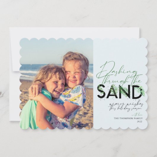 Kreukblauw kerstblauw door het zand feestdagenkaart (Voorkant)