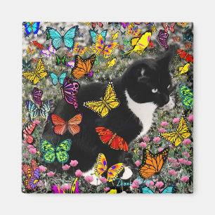 Kreuken op vlinders - Tuxedo-Kat Magneet