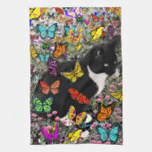 Kreuken op vlinders - Tuxedo-Kat Theedoek (Verticaal)