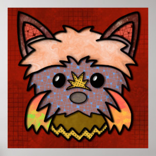 Kreukzige hond met kleurrijke, abstracte patronen poster
