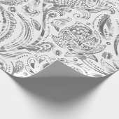 Kreukzilver en wit  Paisley Pattern Cadeaupapier (Hoek)