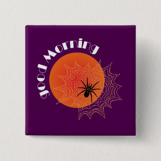 Kreuzspinne im Netz bei Sonnenaufgang Vierkante Button 5,1 Cm