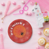 Kreuzspinne im Netz mit Tautropfen wie Perlen Papieren Bordje (Feest)