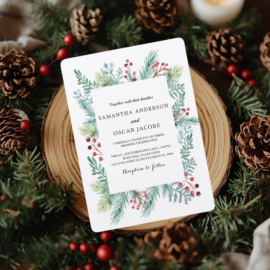 Krfat Hiver Feuille Cadre Vert Invitation