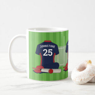 Kricketventilator/speler (donkerblauw en rood) koffiemok