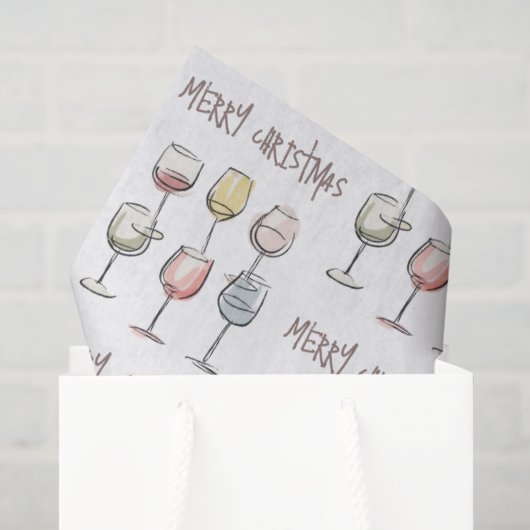 Kriebeldoodle wijnglas patroon Prettig kerstfeest Tissuepapier (Cadeauzakje)