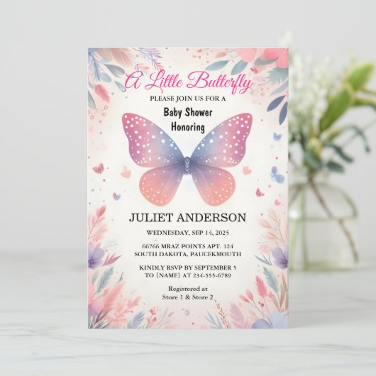 Krijg Bug Boho Soft Glow Live Butterfly Baby showe Kaart (Staand voorkant)