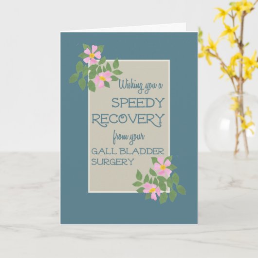 Krijg goed van galblaas chirurgie, roze dogroses kaart (Gele Bloem)