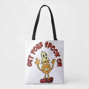 Krijg je spook op retro pompoen mascotte draagtas