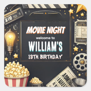 Krijg jongen Camping Popcorn Movie Night 13e verja Vierkante Sticker