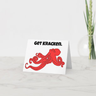Krijg Kraken Fun Retro Red Octopus Cartoon Kaart