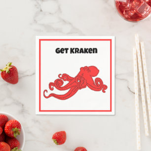 Krijg Kraken Leuke Retro Rode Octopus Cartoon Servet