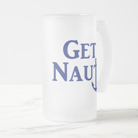 "KRIJG NAUTI" Nautical Frosted Glass Beer Mok (Voorkant rechts)