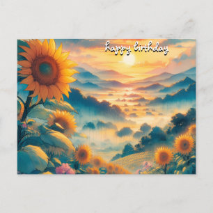 Krijg Rozen Retro Happy Birthday Zonnebloemen Briefkaart