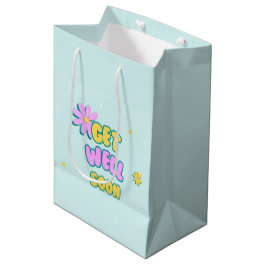 Krijg snel vet tekst met bloemen op blauw medium cadeauzakje