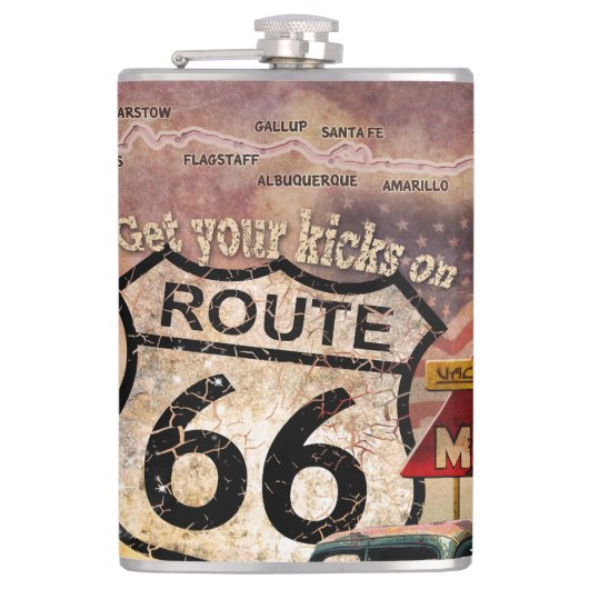 Krijg uw Kicks op Route 66 Heupfles (Voorkant)