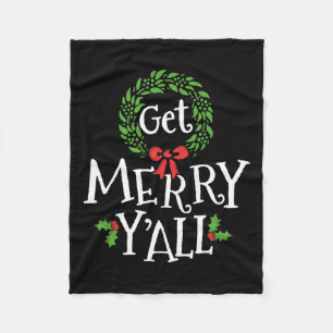 Krijg Vrolijk Y'all Southern Slang Texas Xmas Fami Fleece Deken