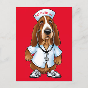Krijg Wellhowl bassethond in verpleegsteroutfit Briefkaart