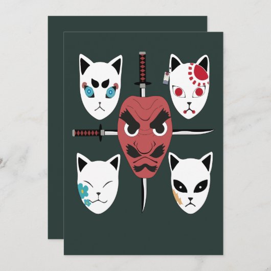 Krijger Katana Samurai-maskers Kaart (Voorkant / Achterkant)