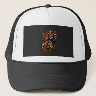 Krijger Papa Leeuw Amerikaanse Vlag Gitaar T-Shirt Trucker Pet