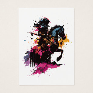 Krijger rijdt paard in waterverf visitekaartje