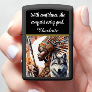 Krijgsvrouw met spirit wolf in de schemering