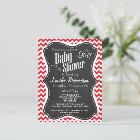 Krijt Alizarin Crimson Chevron; zig zag Uitnodiging Briefkaart (Staand voorkant)