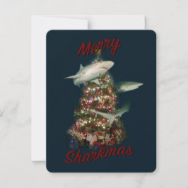 Krijt haai kerst rond de kerstboom feestdagenkaart