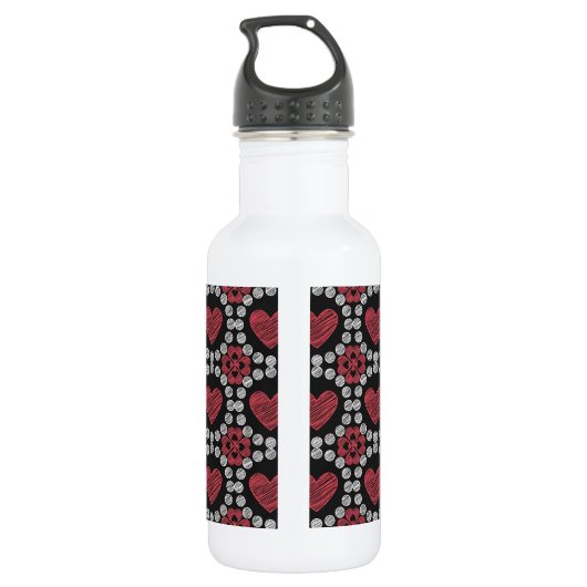 Krijt stijl harten en cirkels rood zwart en wit waterfles  (Achterkant)