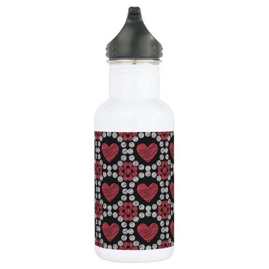 Krijt stijl harten en cirkels rood zwart en wit waterfles  (Rechts)