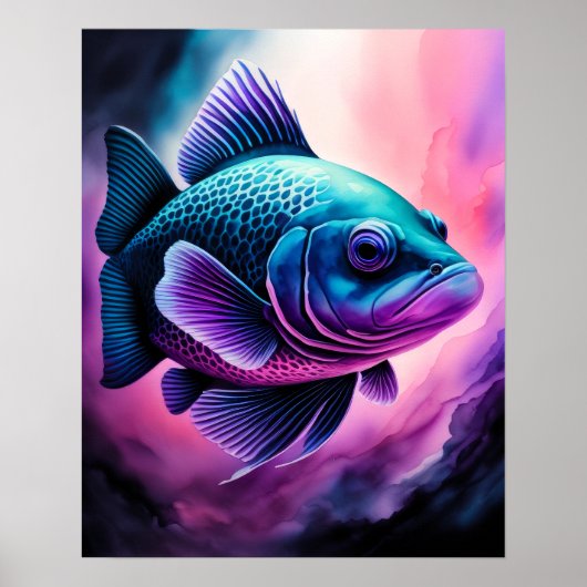 Krijt Tekening van Vis op Zwart IV Poster (Voorkant)