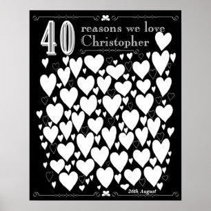 Krijtbord 40e verjaardag gast boek poster
