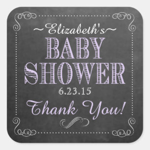 Krijtbord Afbeelding Baby shower Paarse Vierkante Sticker