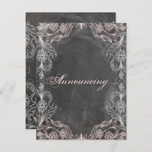 Krijtbord Antiek Roze Bloemstuk Trouwfeest Aankondiging (Voorkant / Achterkant)