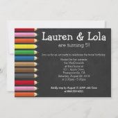 Krijtbord Apple Pencil Crayons Verjaardag Twins Kaart (Achterkant)