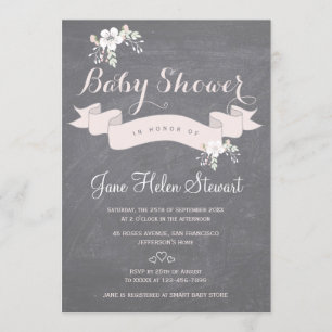 Krijtbord bloem licht roze lint baby shower kaart