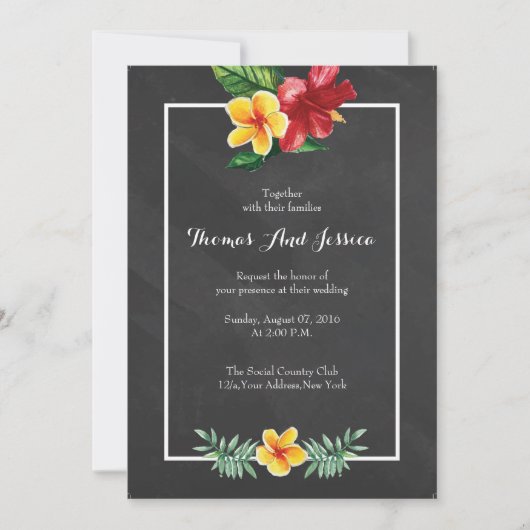 krijtbord bloemenbruiloft uitnodiging (Voorkant)