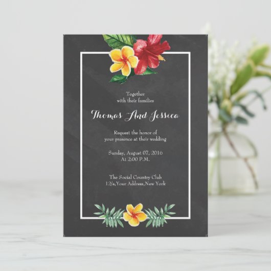 krijtbord bloemenbruiloft uitnodiging (Staand voorkant)