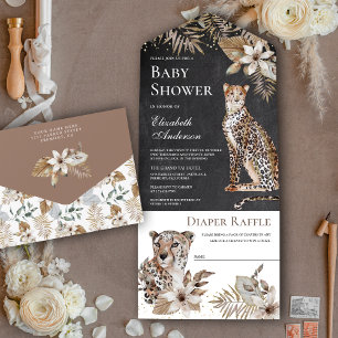 Krijtbord Boho Wilde Safari Luipaard Baby Shower All In One Uitnodiging