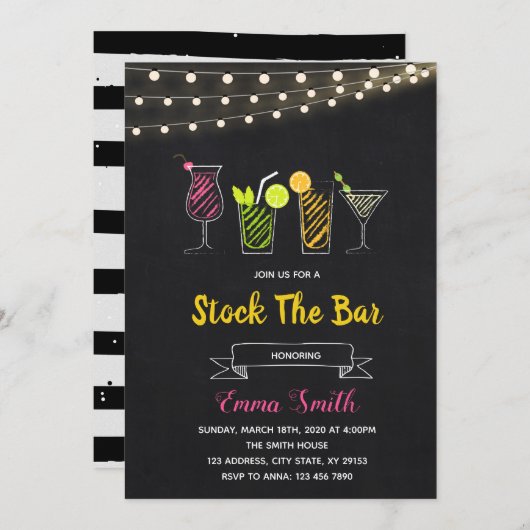 Krijtbord cocktail bar bevoorraden uitnodiging (Voorkant / Achterkant)