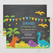 Krijtbord Dinosaurus Verjaardag Uitnodiging Dino P (Voorkant / Achterkant)