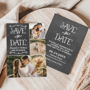 Krijtbord Drie Foto Collage Bruiloft Save The Date