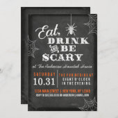 Krijtbord Eet Drink en Wees eng Halloween Party Kaart (Voorkant / Achterkant)